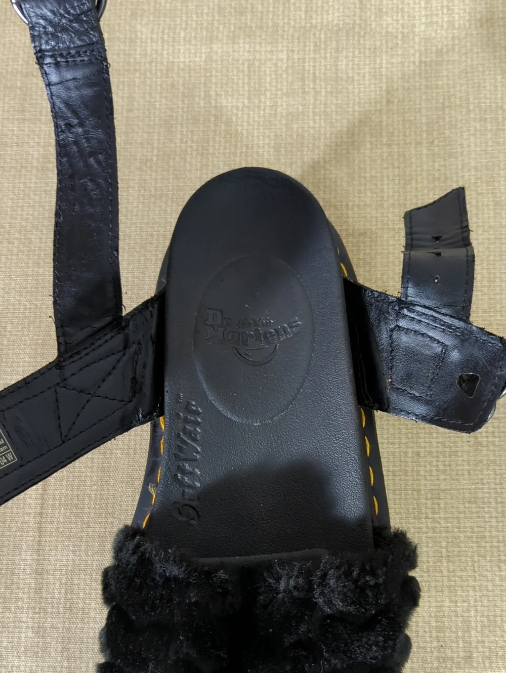 Dr. Martens Voss Quad Black Fluffy Chunky Platform Sandals Silvertone Hardware